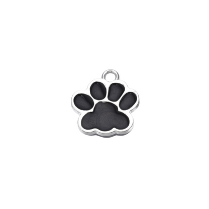Front view of the Silver & Black Puppy Paw Print Charm