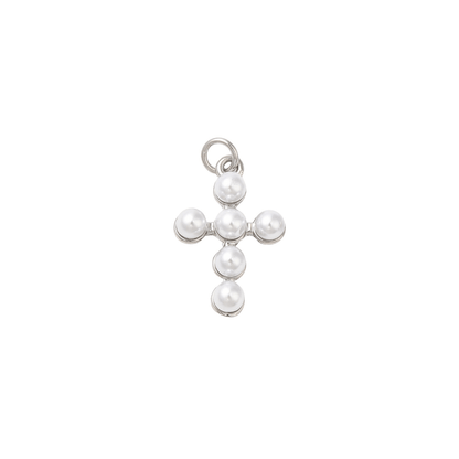 Silver Pearl Cross Charm