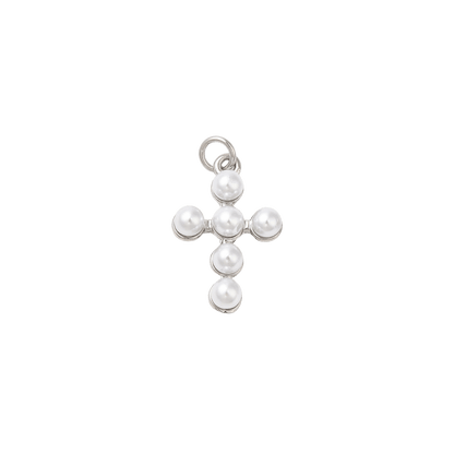 Silver Pearl Cross Charm