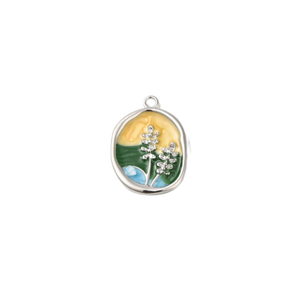 Silver Floral Portrait Pendant Charm