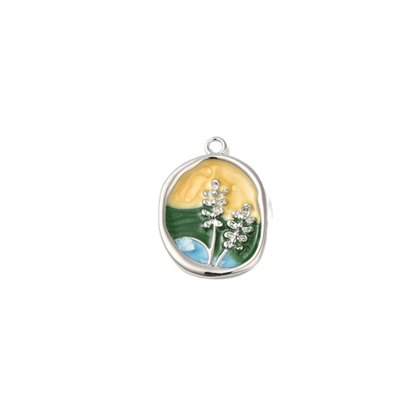Silver Floral Portrait Pendant Charm