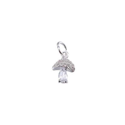 Silver Teardrop Crystal Mushroom Charm