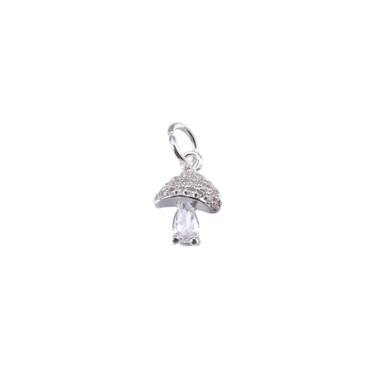 Silver Teardrop Crystal Mushroom Charm