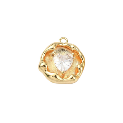 Cubic Zirconia Heart Embedded in Artistic Gold Disc Charm