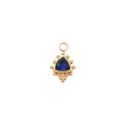 Gold Vintage Sapphire Gemstone Charm - Waterproof Stainless Steel