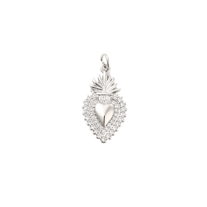 Transparent view of the Silver Cubic Zirconia Flaming Holy Heart Charm