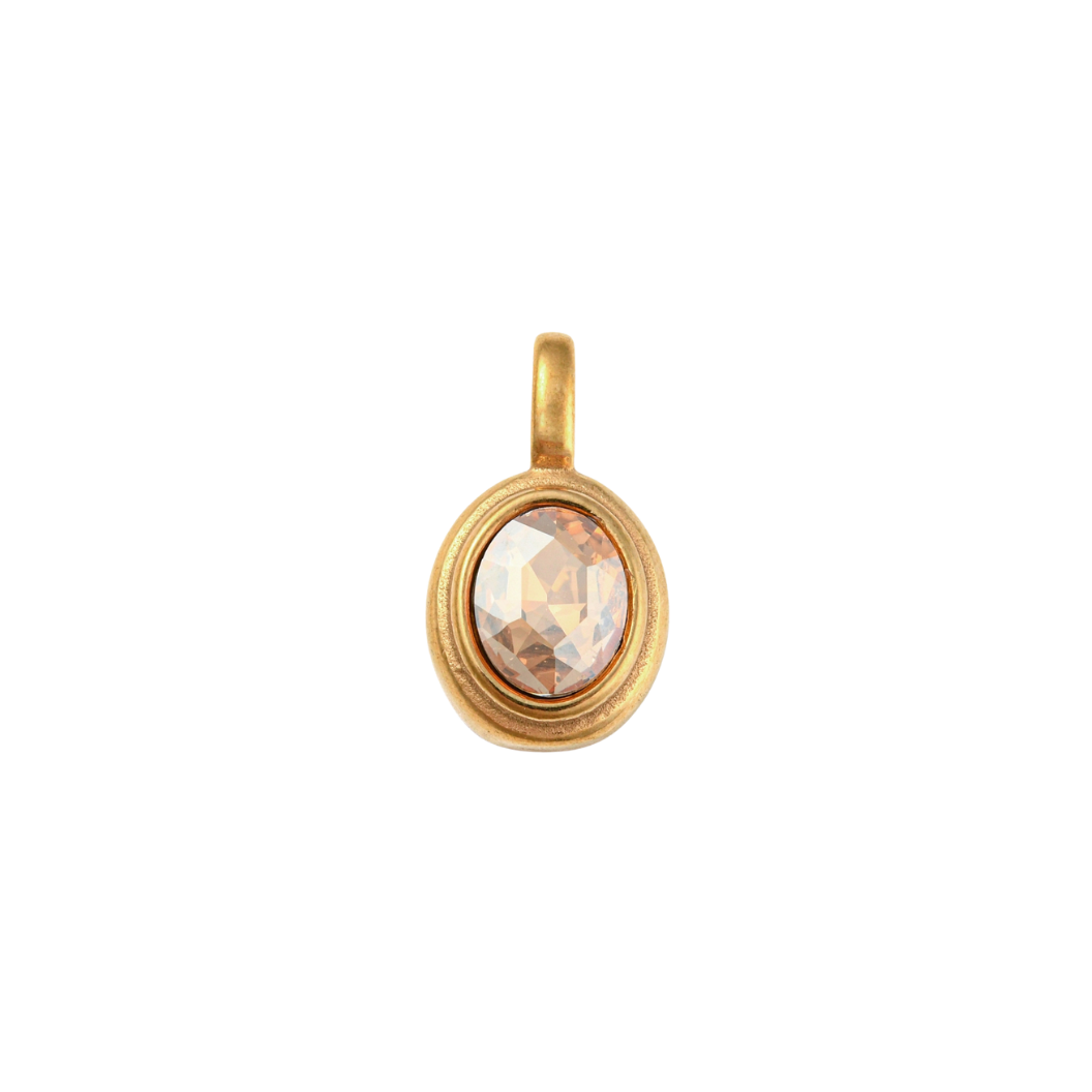 Gold Oval Framed Glass Stone Charm -Topaz