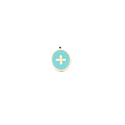 Transparent view of the Gold Oval Cross Charm | Assorted | Blue