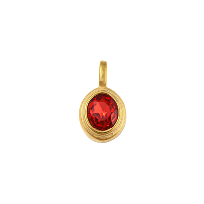 Transparent view of the Gold Oval Framed Glass Stone Charm - Red