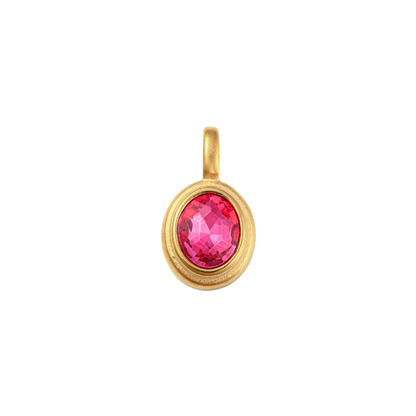 Gold Oval Framed Glass Stone Charm -Pink