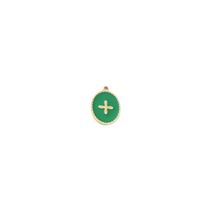 Transparent view of the Gold Oval Cross Charm | Assorted | Green
