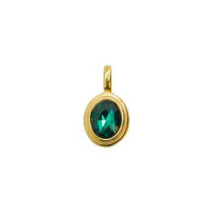 Gold Oval Framed Glass Stone Charm -Green