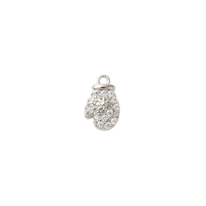 Transparent view of the Silver Cubic Zirconia Snowflake Mitten Charm