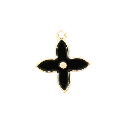 Gold Four-Point Black Flower Charm