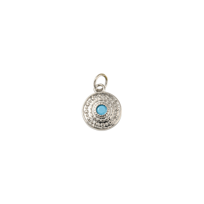 Silver Sky Blue Embellished Disc Charm