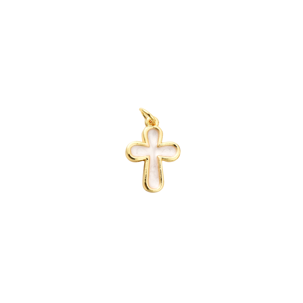 Gold White Cross Charm