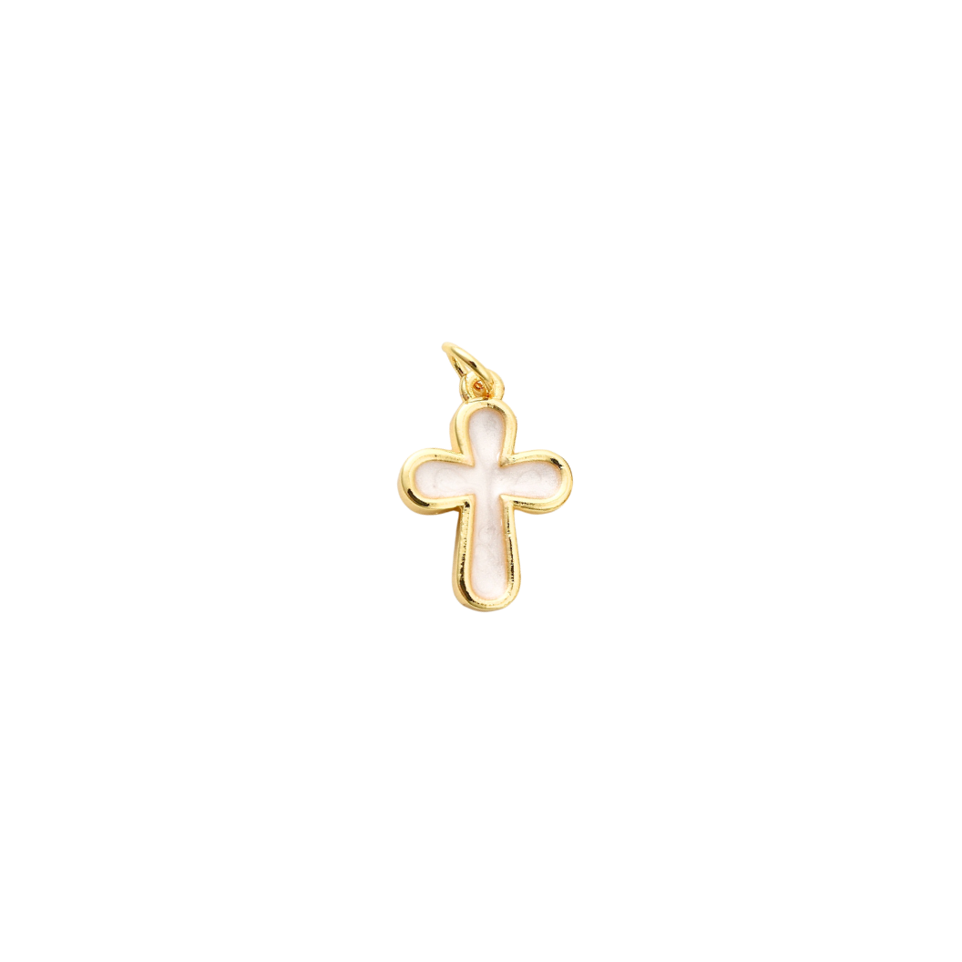 Gold White Cross Charm
