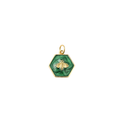 Gold and Green Hexagon Bee Charm