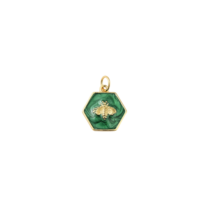 Gold and Green Hexagon Bee Charm
