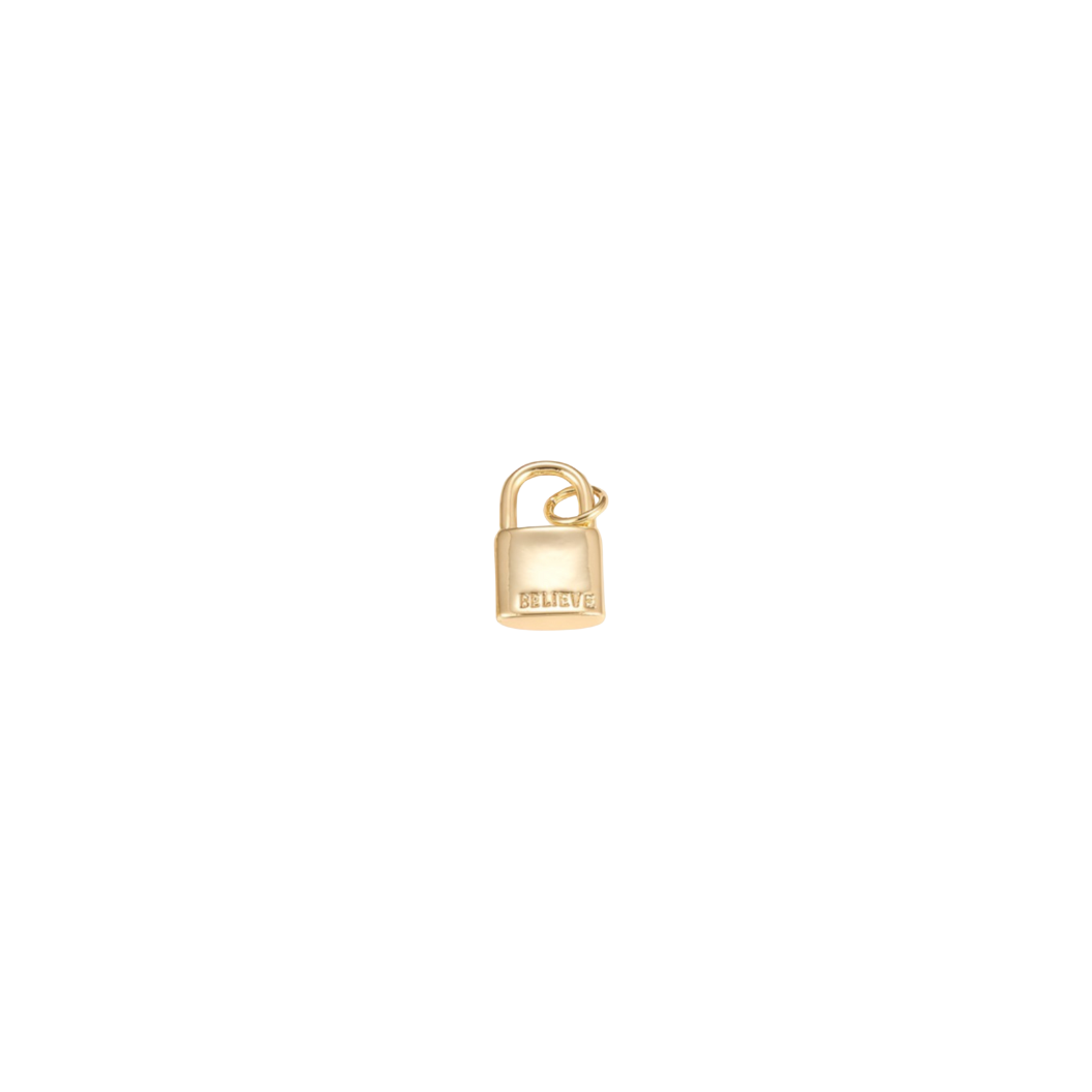 Gold Inspirational Lock 'Believe' Charm