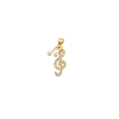 Gold Cubic Zirconia Treble Clef and Pearl Music Note "Melody" Charm
