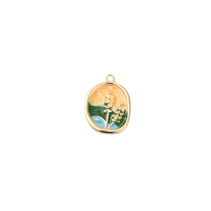 Gold Floral Portrait Pendant Charm