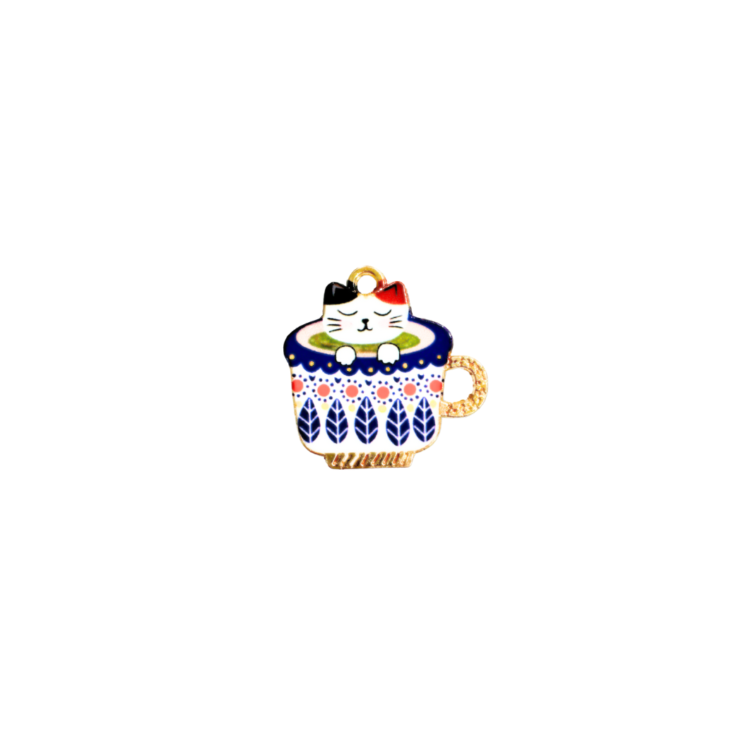 Gold Tea Cup with Kitten Charm