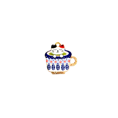 Gold Tea Cup with Kitten Charm