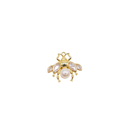 Gold Pearl Glass Bee Charm