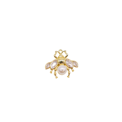 Gold Pearl Glass Bee Charm