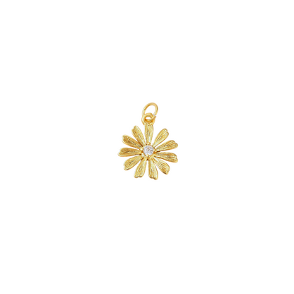 Gold Flower Charm with Rhinestone Center