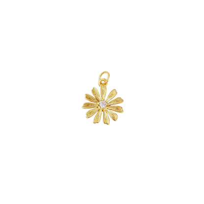 Gold Flower Charm with Rhinestone Center