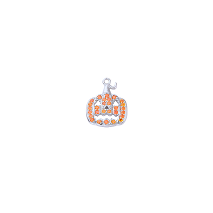 Silver and Orange Rhinestone Jack-o-Lantern Charm
