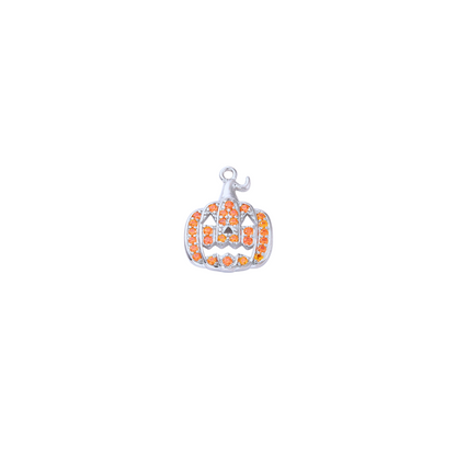 Silver and Orange Rhinestone Jack-o-Lantern Charm