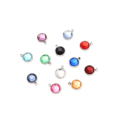 Front view of twelve Silver Round Glass Charm | Assorted