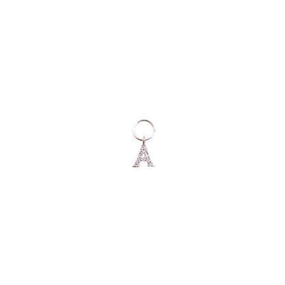 Front view of the Silver Micro Pave Clear Cubic Zirconia Letter Charms | Letter A