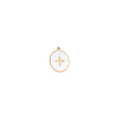 Transparent view of the Gold Oval Cross Charm | Assorted | White