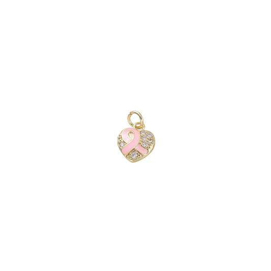 Gold Breast Cancer Ribbon Heart Charm