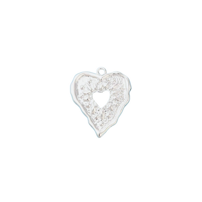 Silver heart-shaped pendant on a white background