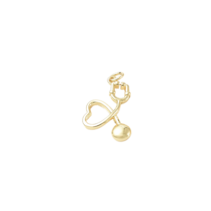 Gold baby rattle charm on a white background