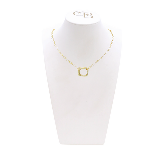 Front view of the Gold Christie Necklace with Square Lily Carabiner on CB Bust