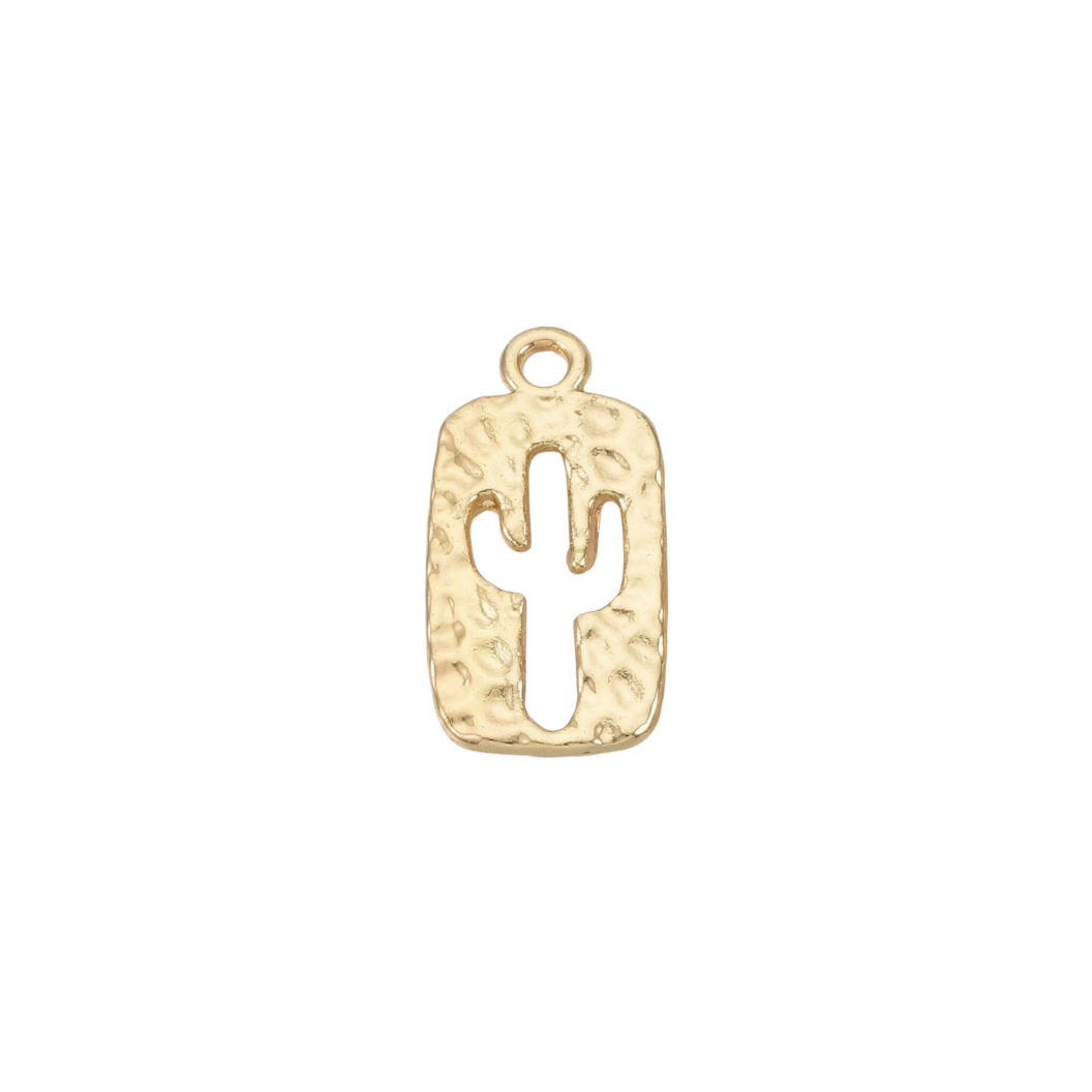 Gold cactus-shaped pendant on a white background