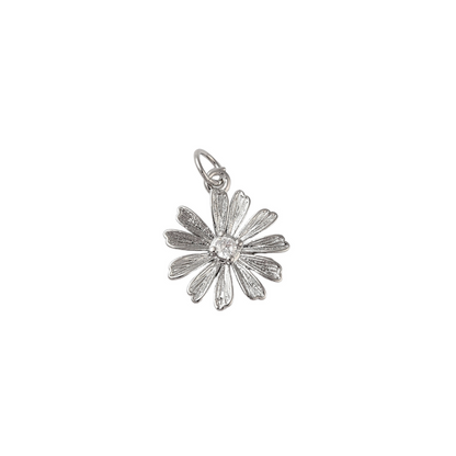 Silver Flower with Rhinestone Charm
