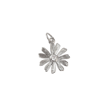 Silver Flower with Rhinestone Charm