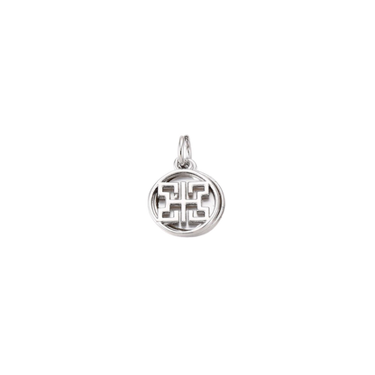 Silver round charm on whitebackground