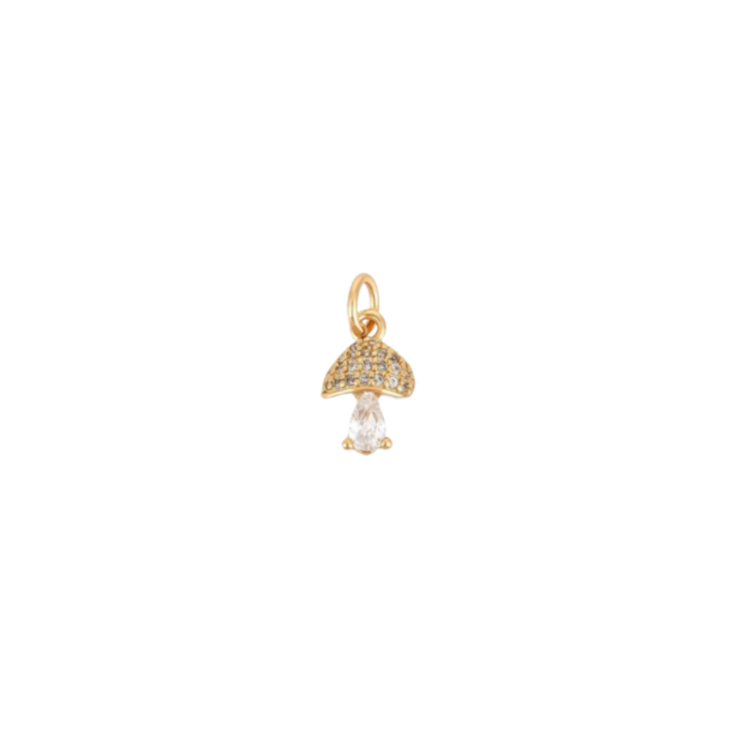 Gold Teardrop Crystal Mushroom Charm