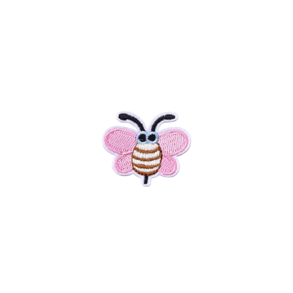 Patch of a pink butterfly with a brown body on a white background