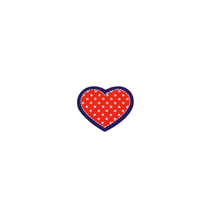 Heart-shaped object with red center and blue border on a white background