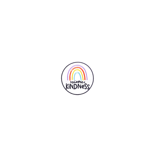 Circular sticker with rainbow and 'Choose Kindness' text on a white background