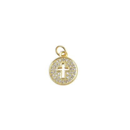 Gold Gleaming Center Cross with Micro Pave Cubic Zirconia Charm